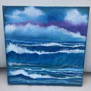 Moody Ocean" Original 12x12 Seascape Painting Beach Girl Studios MermaidCore